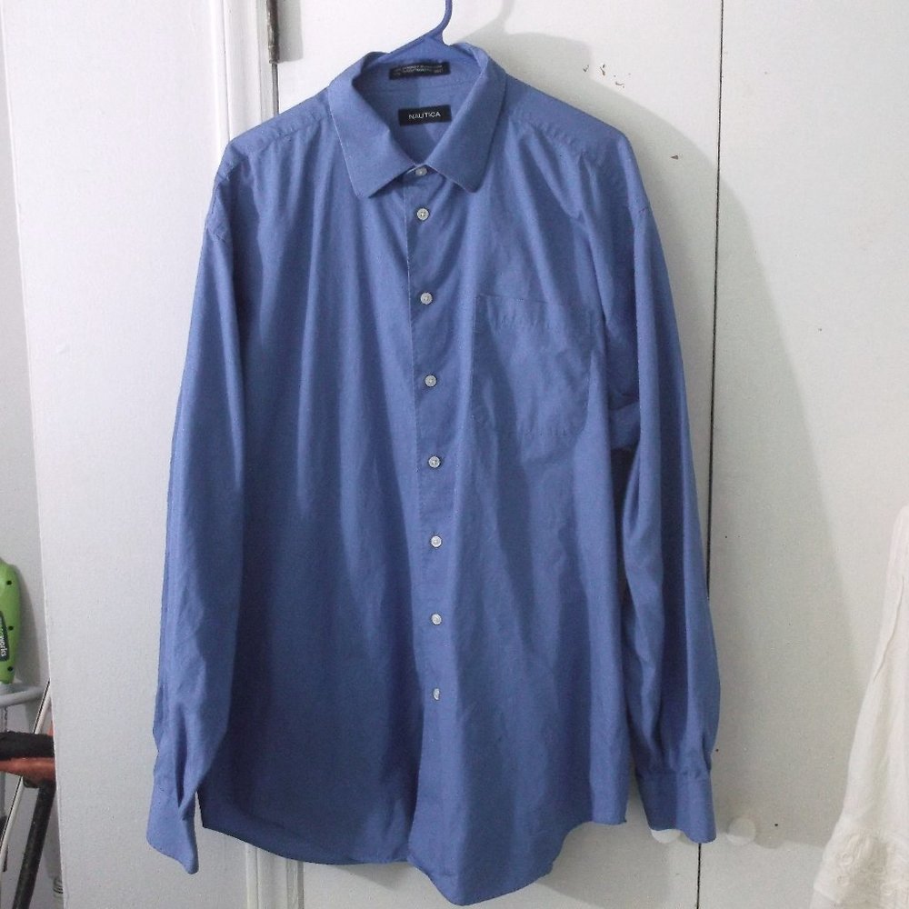 Nautica Blue Cotton Dress Shirt 17 1/2 Long Sleeve